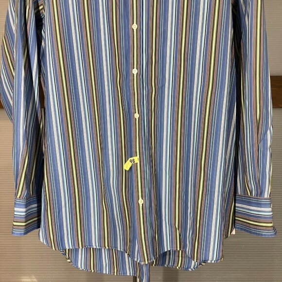Pink THOMAS PINK Striped Button Down Shirt Blue Yellow White Green Sz 16 / 34.5 - Picture 6 of 10